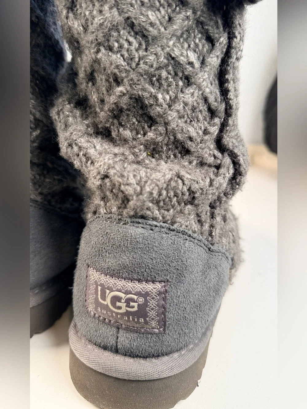 UGG Lattice Cardy Tall Knit Boots Charcoal Gray Womens Size 7